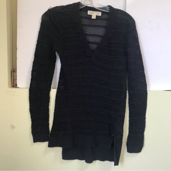 Michael Kors Cotton V Neck Open Knit Lightweight Sweater High Low Slit Hem Knit - Picture 4 of 14